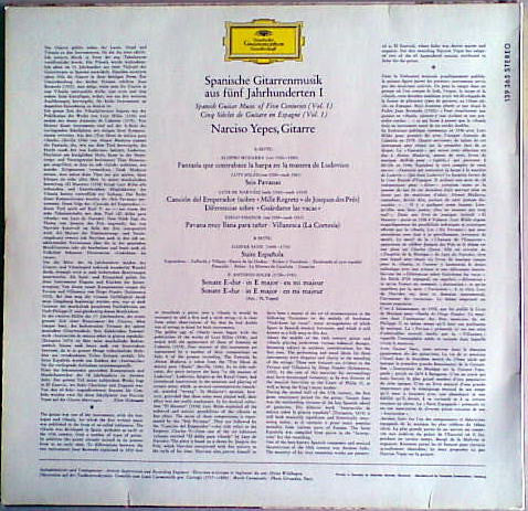 Narciso Yepes – Spanische Gitarrenmusik Aus Fünf Jahrhunderten, Vol. 1 LP vinyl record, image 2 of 4