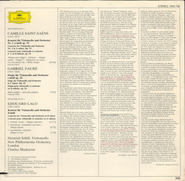 Heinrich Schiff, Sir Charles Mackerras, New Philharmonia Orchestra – Camille Saint-Saëns, Gabriel Fauré, Édouard Lalo: Works for Cello & Orchestra LP vinyl record, image 2 of 4