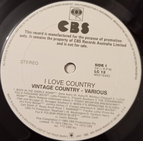 Various – I Love Country (Vintage Country) LP vinyl record, image 3 of 4