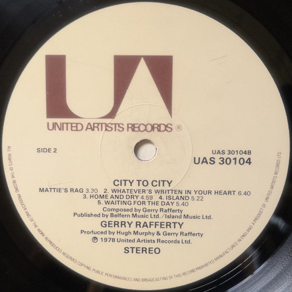 Gerry Rafferty – City To City LP vinyl record, image 4 of 4