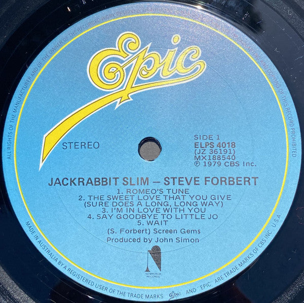 Steve Forbert – Jackrabbit Slim LP vinyl record, image 3 of 4