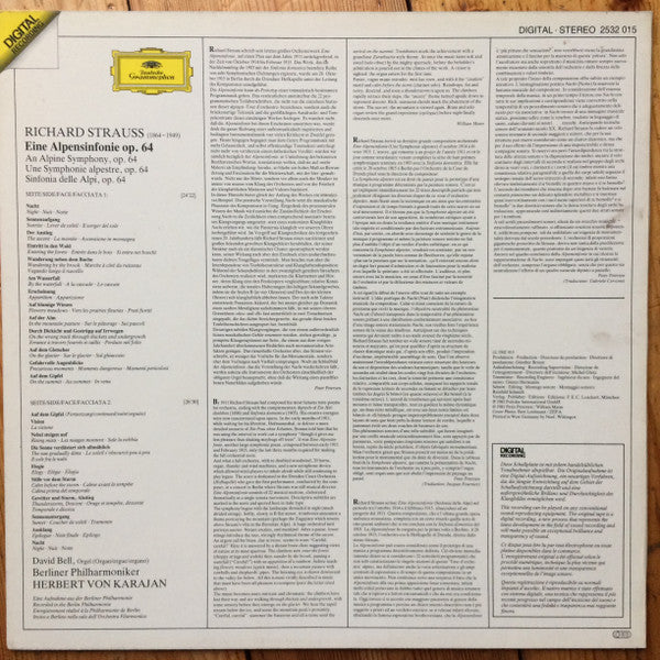 Richard Strauss, Berliner Philharmoniker, Herbert von Karajan – Eine Alpensinfonie LP vinyl record, image 2 of 4