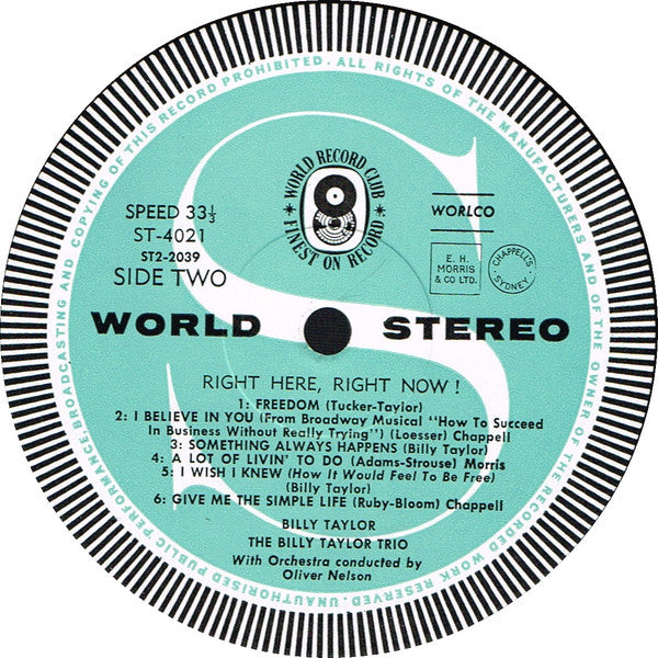 Billy Taylor, Billy Taylor Trio, Oliver Nelson's Big Band – Right Here, Right Now! LP vinyl record, image 4 of 5