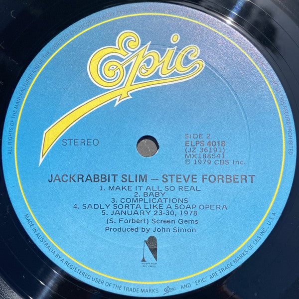 Steve Forbert – Jackrabbit Slim LP vinyl record, image 4 of 4