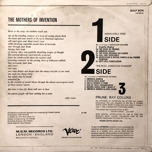 The Mothers – Absolutely Free LP vinyl record, image 2 of 4