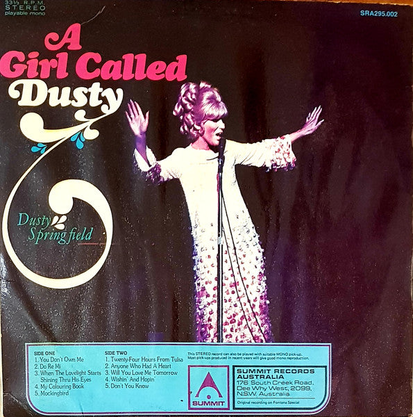 Dusty Springfield – A Girl Called Dusty LP vinyl record, image 2 of 4