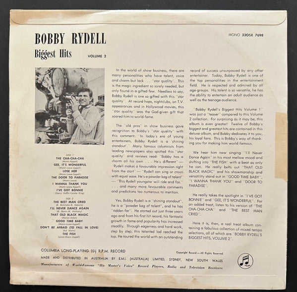 Bobby Rydell – Biggest Hits Volume 2 LP vinyl record, image 2 of 4