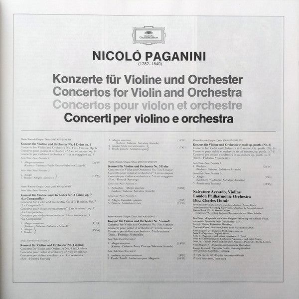Niccolò Paganini, Salvatore Accardo, London Philharmonic Orchestra, Charles Dutoit – Die 6 Violinkonzerte (Konzerte Für Violine Und Orchester) (5xLP) LP vinyl record, image 5 of 10