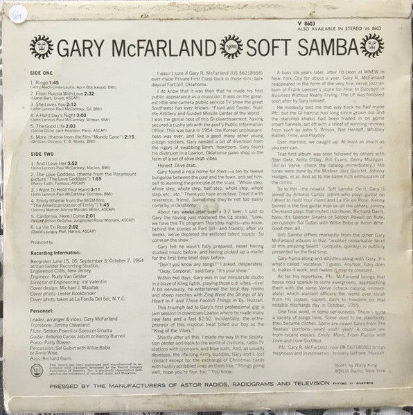 Gary McFarland – Soft Samba LP vinyl record, image 2 of 3