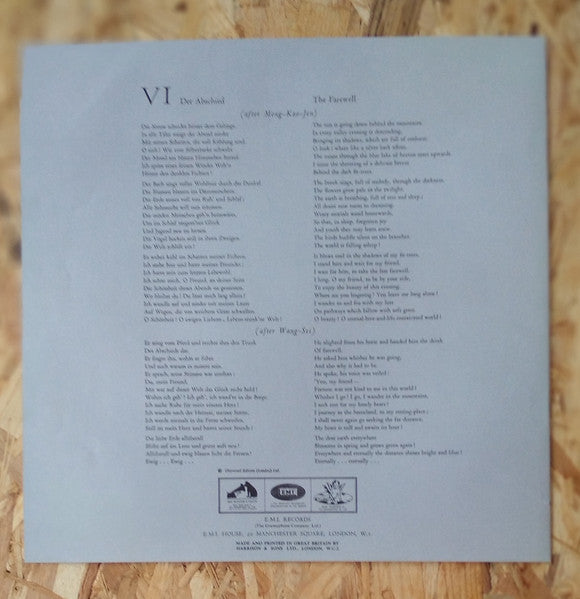 Gustav Mahler, Philharmonia Orchestra, Otto Klemperer, Christa Ludwig, Fritz Wunderlich, New Philharmonia Orchestra – Das Lied Von Der Erde LP vinyl record, image 6 of 6