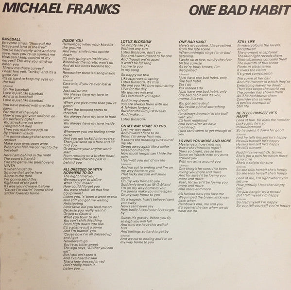 Michael Franks – One Bad Habit LP vinyl record, image 3 of 6
