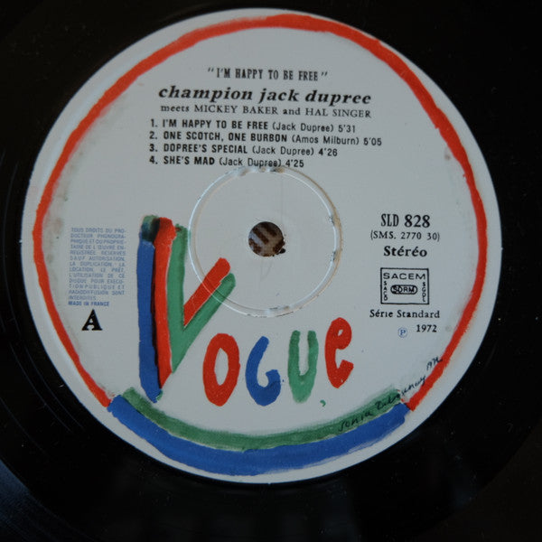 Champion Jack Dupree, Mickey Baker, Hal Singer – I'm Happy To Be Free LP vinyl record, image 3 of 4