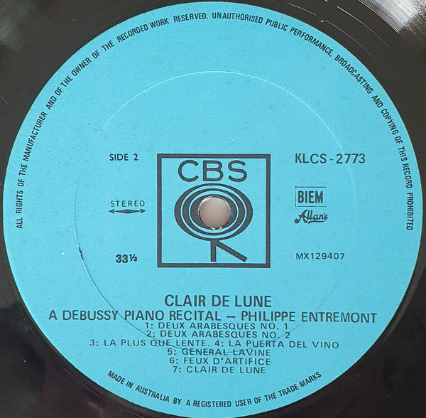 Claude Debussy, Philippe Entremont – Clair De Lune (A Debussy Piano Recital) LP vinyl record, image 4 of 4
