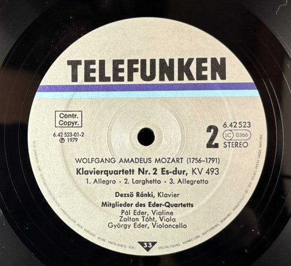 Wolfgang Amadeus Mozart, Dezső Ránki, Éder Quartet – Klavierquartette - Piano Quartets - Quatuors pour piano KV 478 & 493 LP vinyl record, image 6 of 6