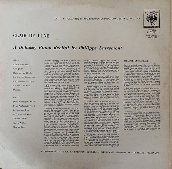 Claude Debussy, Philippe Entremont – Clair De Lune (A Debussy Piano Recital) LP vinyl record, image 2 of 4