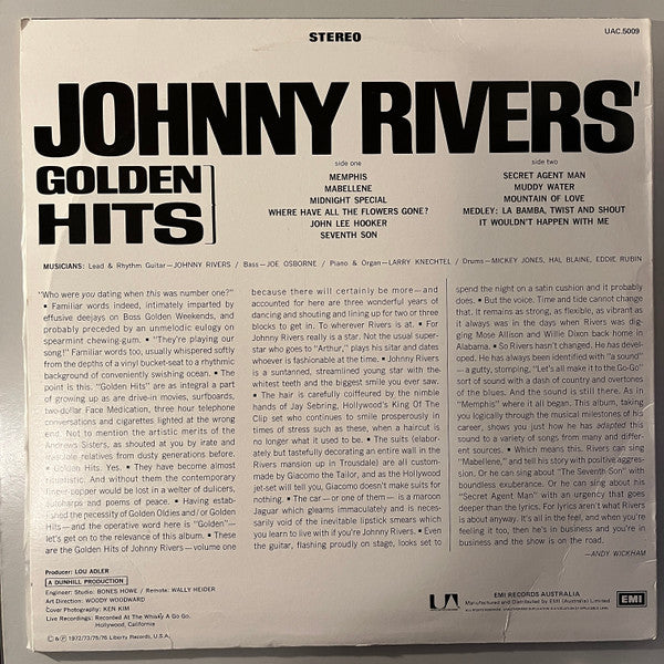 Johnny Rivers – Johnny Rivers' Golden Hits LP vinyl record, image 4 of 4