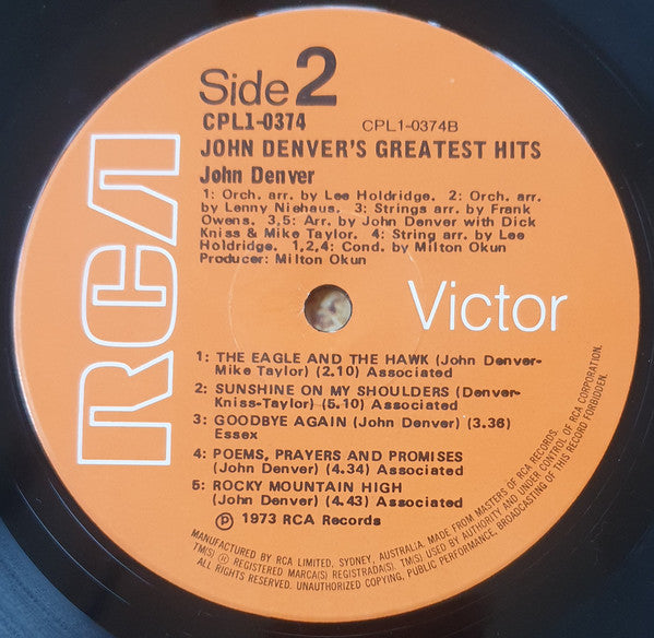 John Denver – John Denver's Greatest Hits LP vinyl record, image 4 of 8