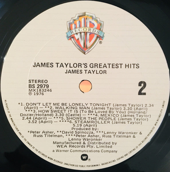 James Taylor – James Taylor's Greatest Hits LP vinyl record, image 8 of 8