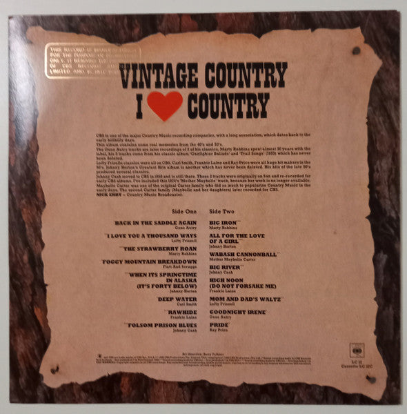 Various – I Love Country (Vintage Country) LP vinyl record, image 2 of 4