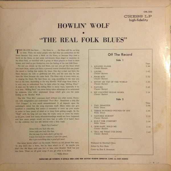 Howlin' Wolf – The Real Folk Blues LP vinyl record, image 2 of 4