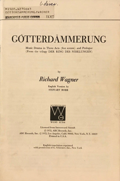 Richard Wagner, Hans Swarowsky, Süddeutsche Philharmonie – Götterdämmerung (6xLP) LP vinyl record, image 3 of 3