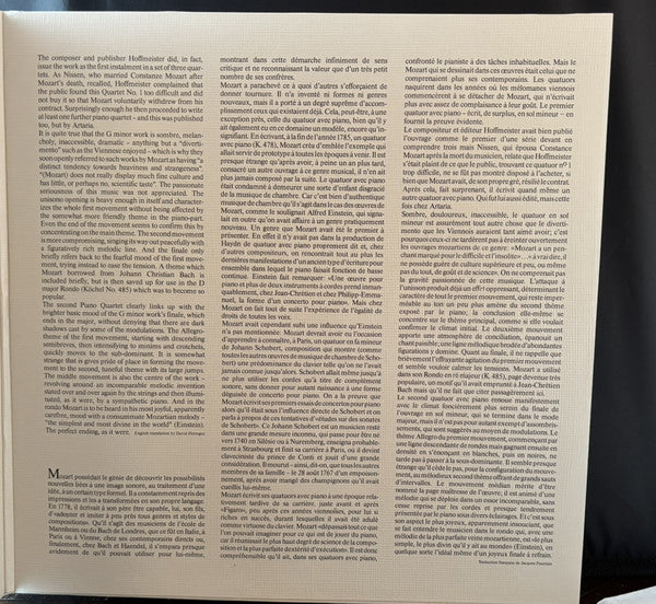 Wolfgang Amadeus Mozart, Dezső Ránki, Éder Quartet – Klavierquartette - Piano Quartets - Quatuors pour piano KV 478 & 493 LP vinyl record, image 4 of 6