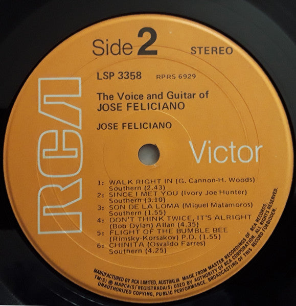 José Feliciano – The Voice and Guitar of José Feliciano LP vinyl record, image 3 of 4