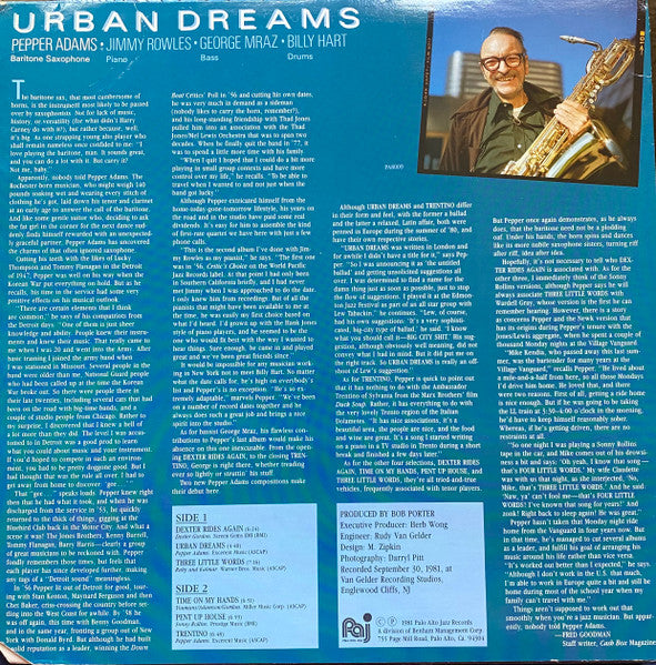 Pepper Adams – Urban Dreams LP vinyl record, image 2 of 4
