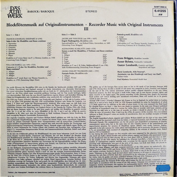 Charles Dieupart, William M. Babell, Jacob Jan Van Eyck, Alessandro Scarlatti, Georg Philipp Telemann – Blockflötenmusik Auf Originalinstrumenten | Recorder Music With Original Instruments - Ⅲ (1650-1750) LP vinyl record, image 4 of 6