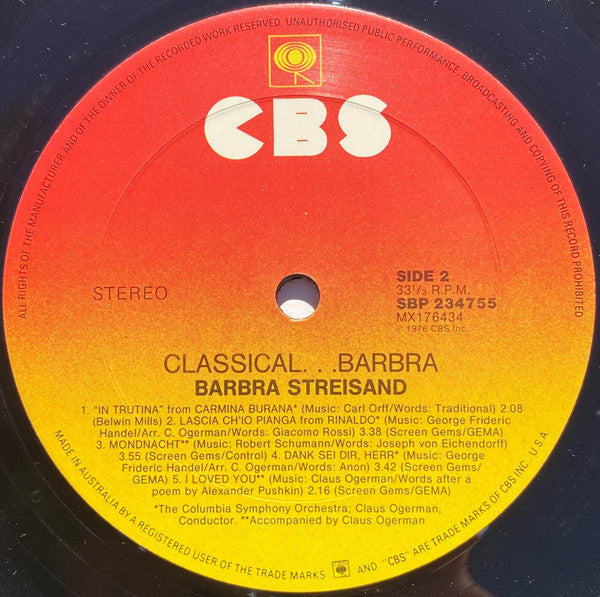 Barbra Streisand – Classical ... Barbra LP vinyl record, image 6 of 6