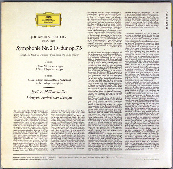 Johannes Brahms, Herbert von Karajan, Berliner Philharmoniker – Symphonie Nr. 2 LP vinyl record, image 2 of 5