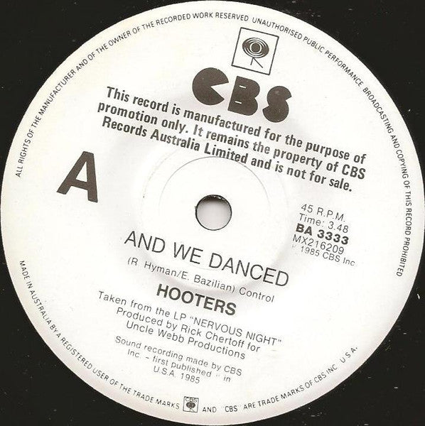 The Hooters – And We Danced 7" vinyl record, image 3 of 4