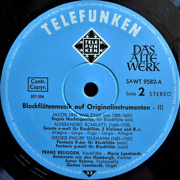 Charles Dieupart, William M. Babell, Jacob Jan Van Eyck, Alessandro Scarlatti, Georg Philipp Telemann – Blockflötenmusik Auf Originalinstrumenten | Recorder Music With Original Instruments - Ⅲ (1650-1750) LP vinyl record, image 6 of 6