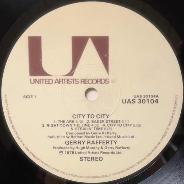 Gerry Rafferty – City To City LP vinyl record, image 3 of 4