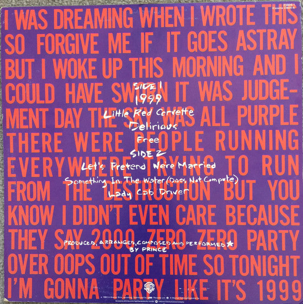 Prince – 1999 LP vinyl record, image 2 of 4