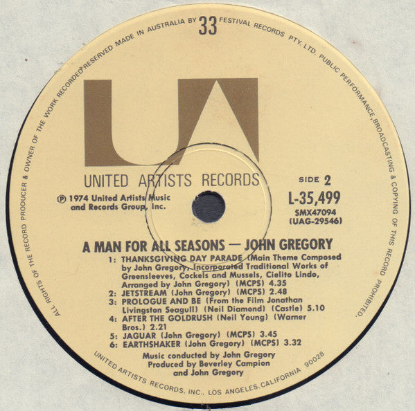 John Gregory And His Orchestra – A Man For All Seasons LP vinyl record, image 4 of 4