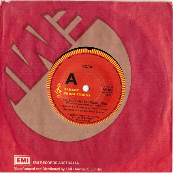 AC/DC – You Shook Me All Night Long 7" vinyl record, image 3 of 3