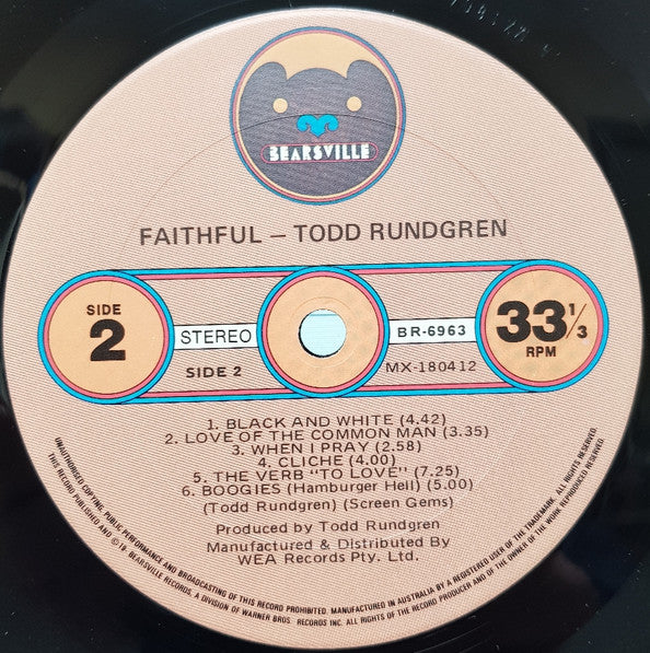Todd Rundgren – Faithful LP vinyl record, image 4 of 4