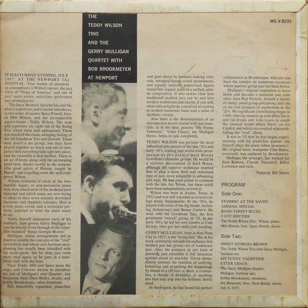 Teddy Wilson Trio, Gerry Mulligan Quartet, Bob Brookmeyer – At Newport LP vinyl record, image 2 of 4
