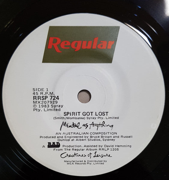 Mental As Anything – Spirit Got Lost 7" vinyl record, image 1 of 2