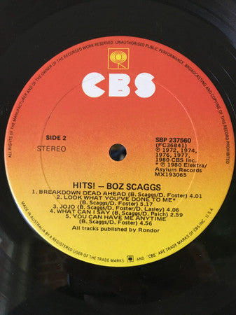 Boz Scaggs – Hits! LP vinyl record, image 4 of 4