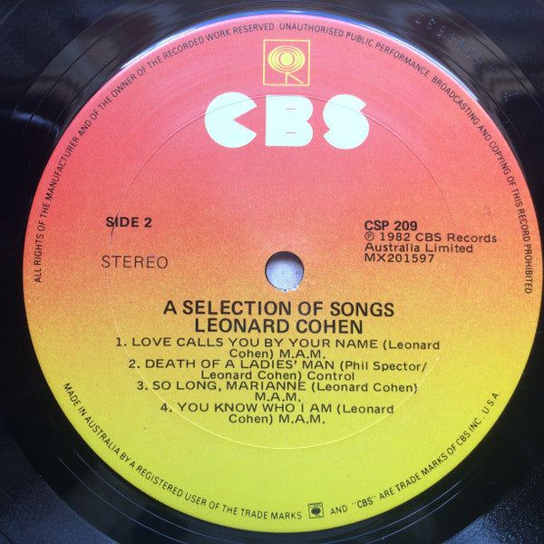 Leonard Cohen – A Selection Of Songs LP vinyl record, image 5 of 5