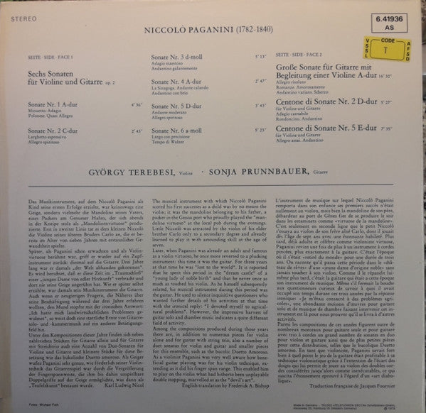 Niccolò Paganini, György Terebesi, Sonja Prunnbauer – Violine & Gitarre Vol. 2 LP vinyl record, image 4 of 6