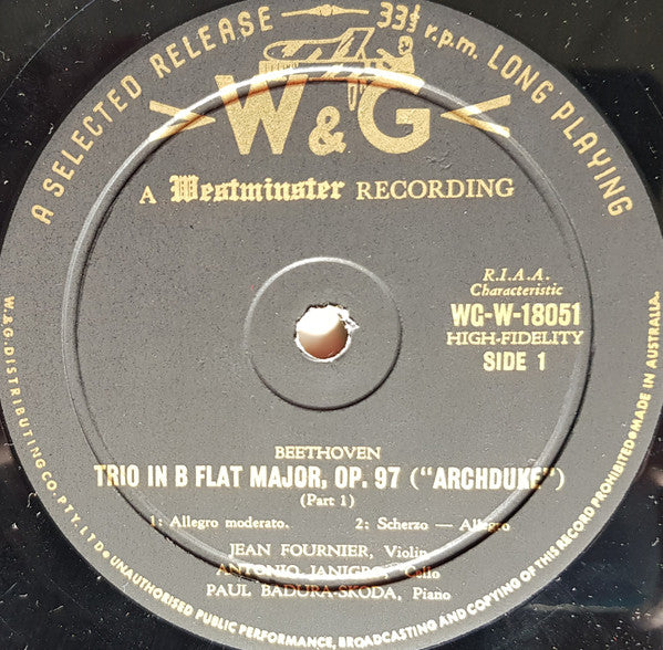 Ludwig van Beethoven, Jean Fournier, Antonio Janigro, Paul Badura-Skoda – Trio B Flat Major Op. 97 "Archduke" LP vinyl record, image 3 of 5