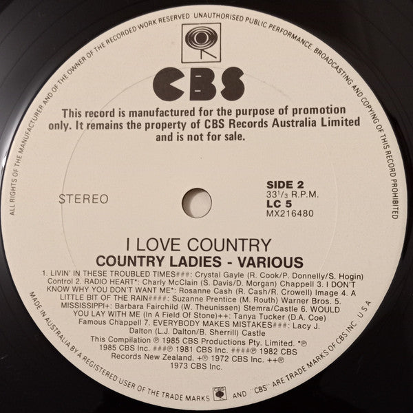 Various – Country Ladies - I Love Country LP vinyl record, image 4 of 4