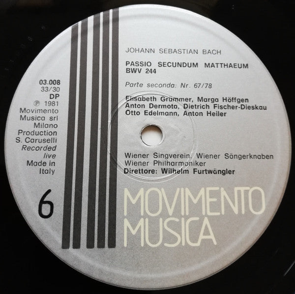 Johann Sebastian Bach, Anton Dermota, Dietrich Fischer-Dieskau, Elisabeth Grümmer, Marga Höffgen, Otto Edelmann, Wiener Akademie Kammerchor, Die Wiener Sängerknaben, Wiener Philharmoniker, Wilhelm Furtwängler – Passio Secundum Matthaeum BWV 244 (3xLP) LP vinyl record, image 9 of 9