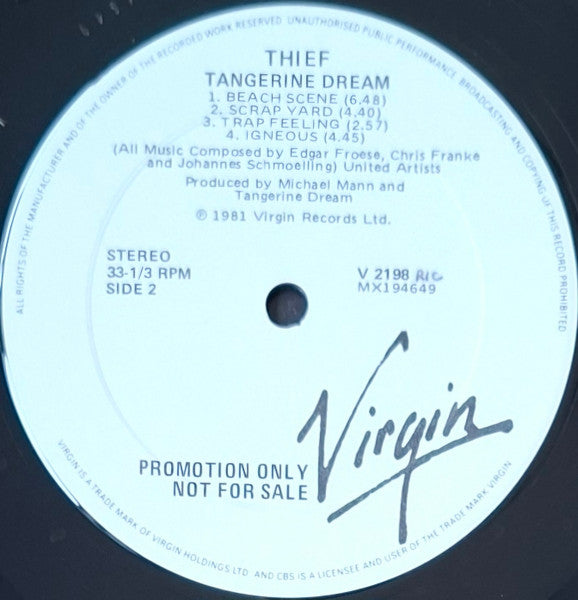 Tangerine Dream – Thief LP vinyl record, image 5 of 5