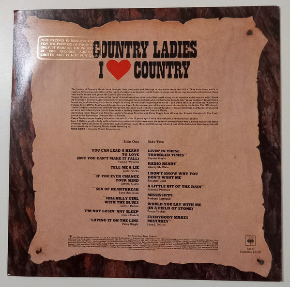 Various – Country Ladies - I Love Country LP vinyl record, image 2 of 4