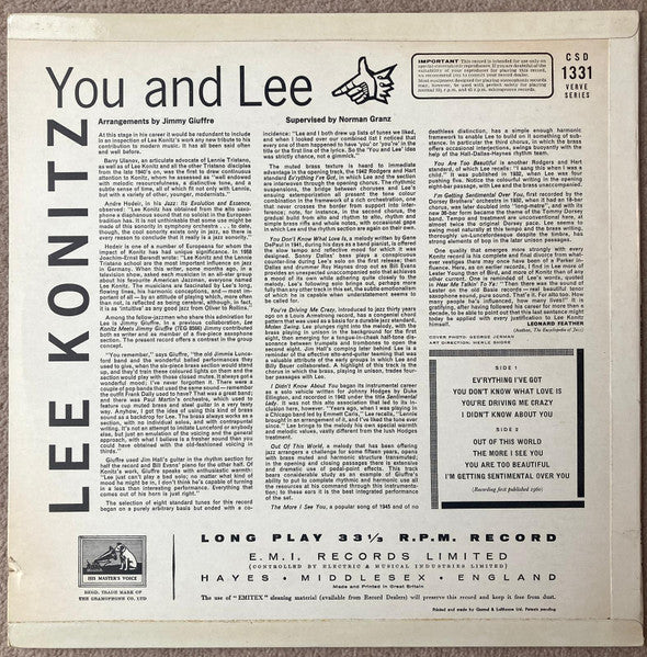 Lee Konitz, Jimmy Giuffre – You And Lee LP vinyl record, image 2 of 5