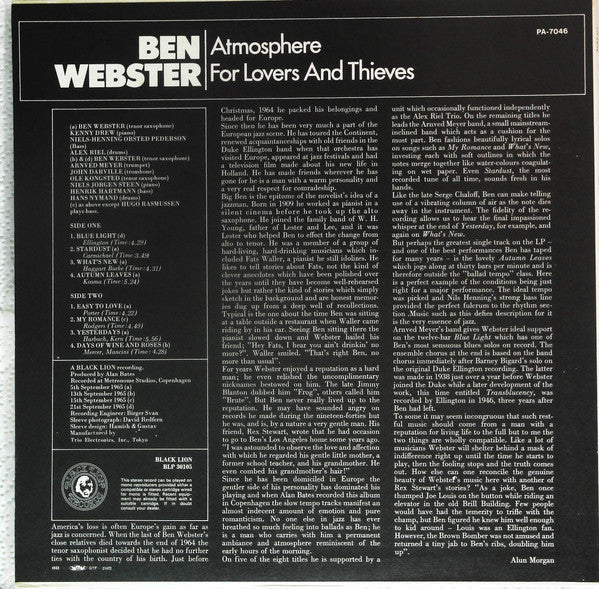 Ben Webster – Atmosphere For Lovers And Thieves LP vinyl record, image 4 of 7